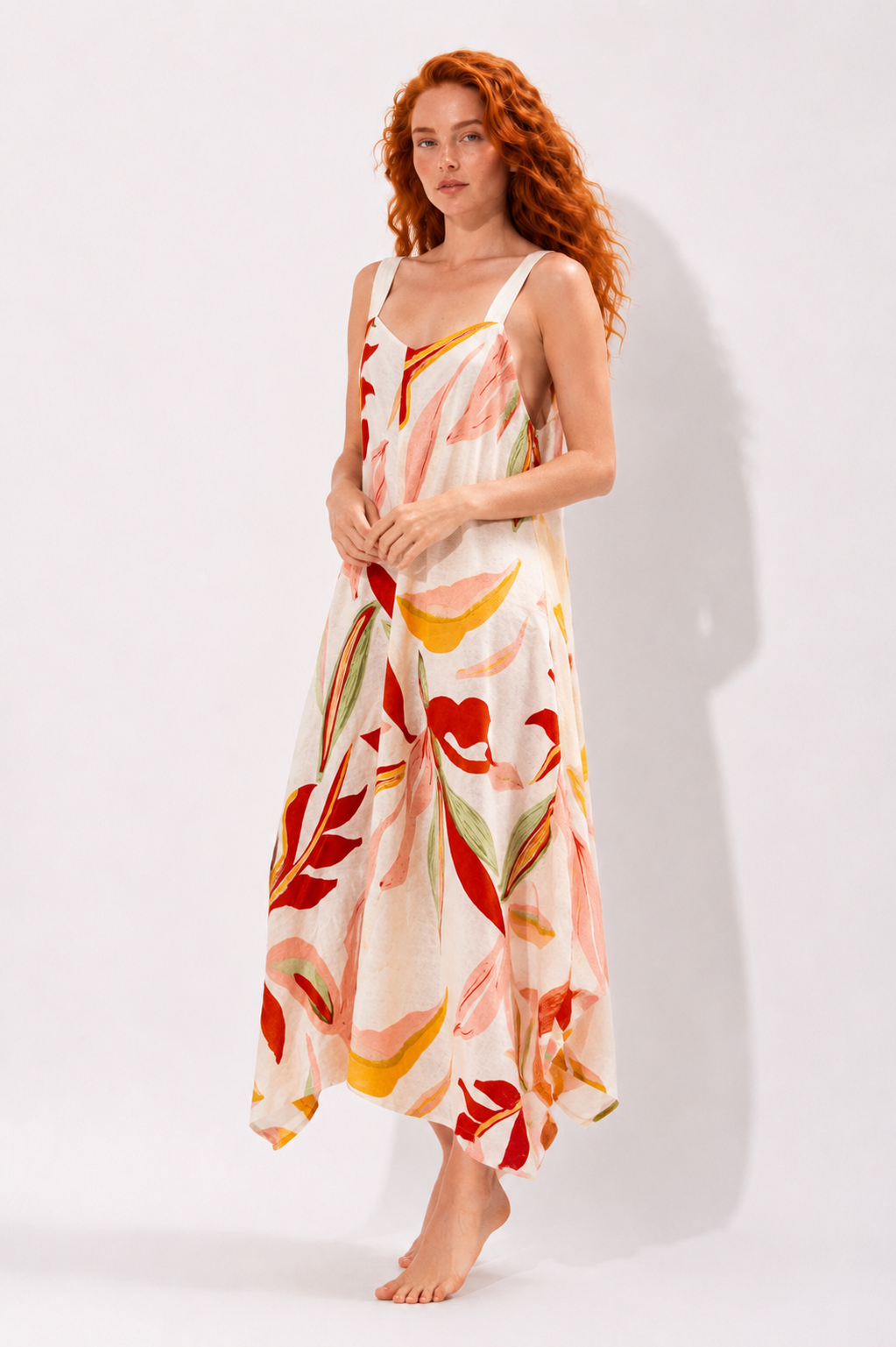 Tropical Leaf Print Maxi Dress