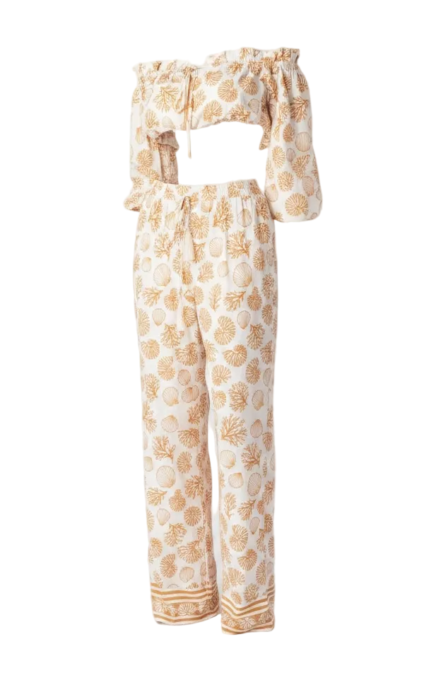 Coral Print 2-Piece Strapless & Pants Set
