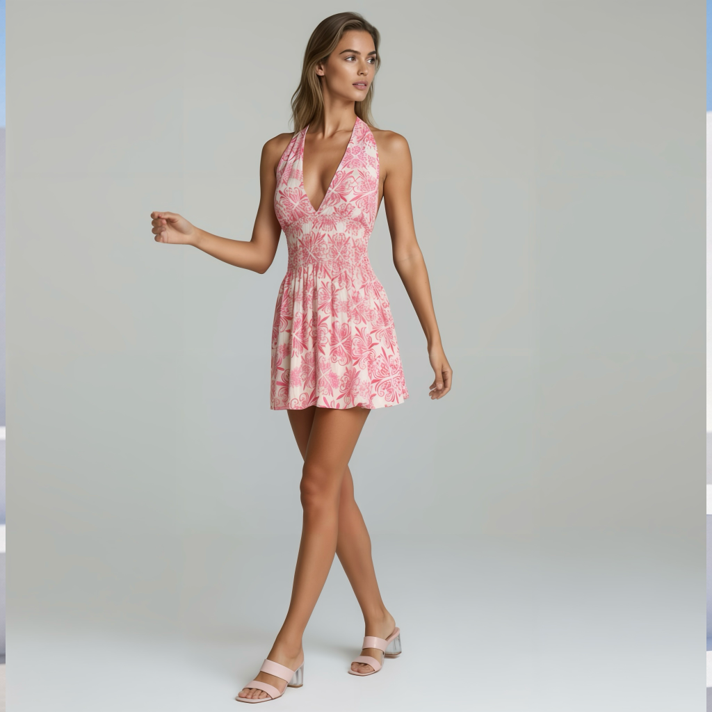 Blush Floral Halter Mini Dress wild tropical