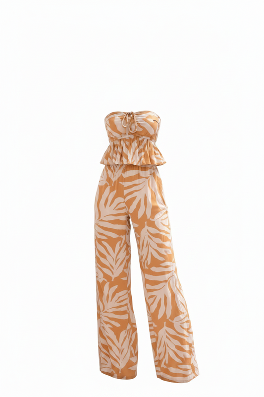 tropical leaf 2 piece strapless set wild tropical