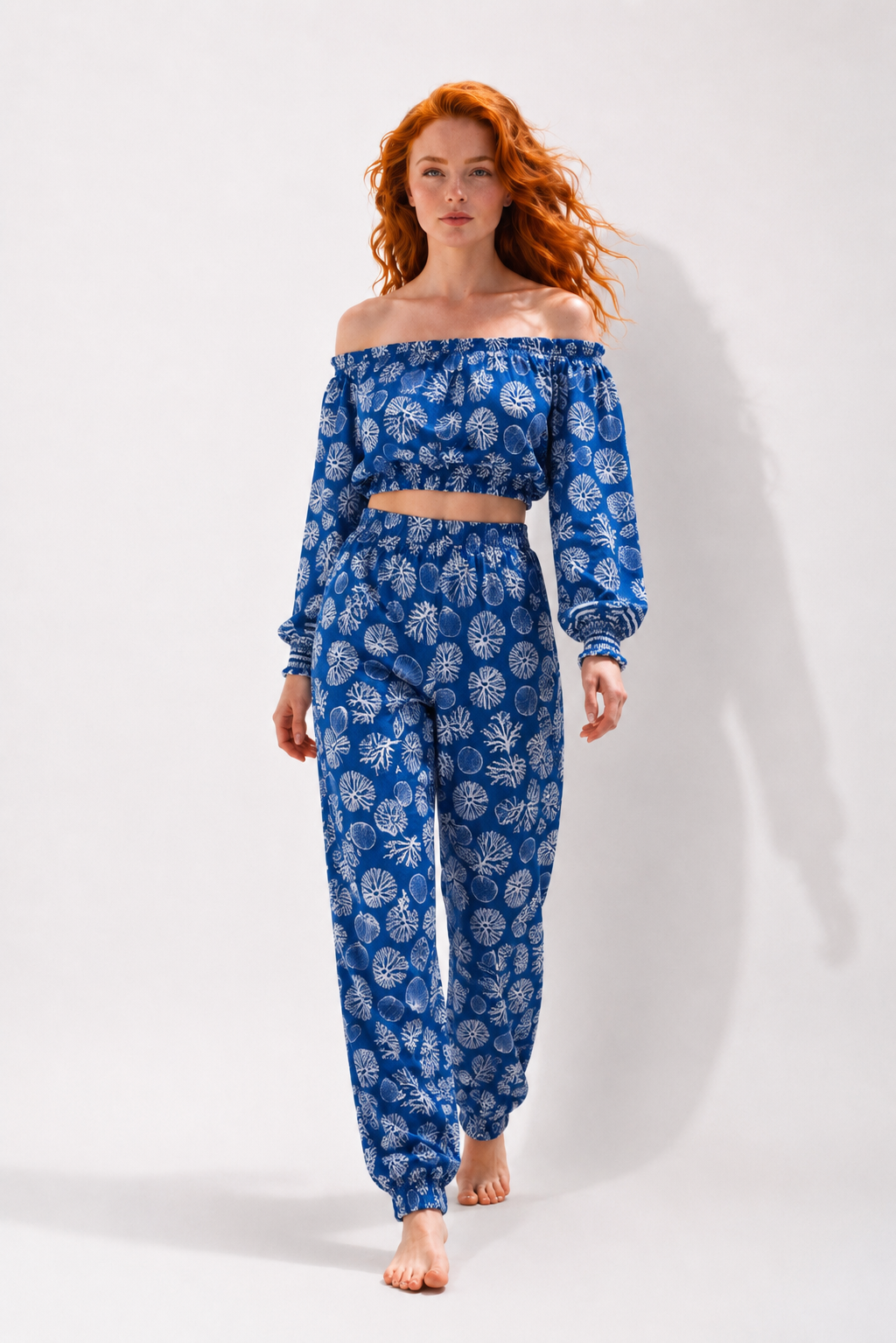Coral Print 2-Piece Strapless & Pants Set