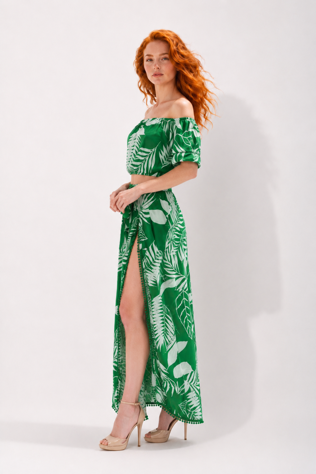 Tropical Leaf Off-Shoulder Co-ord Set