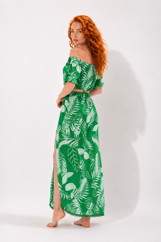 Tropical Leaf Off-Shoulder Co-ord Set