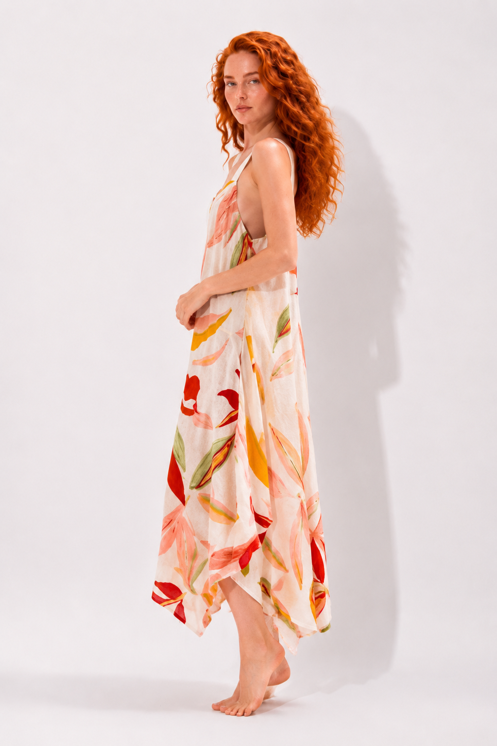 Tropical Leaf Print Maxi Dress