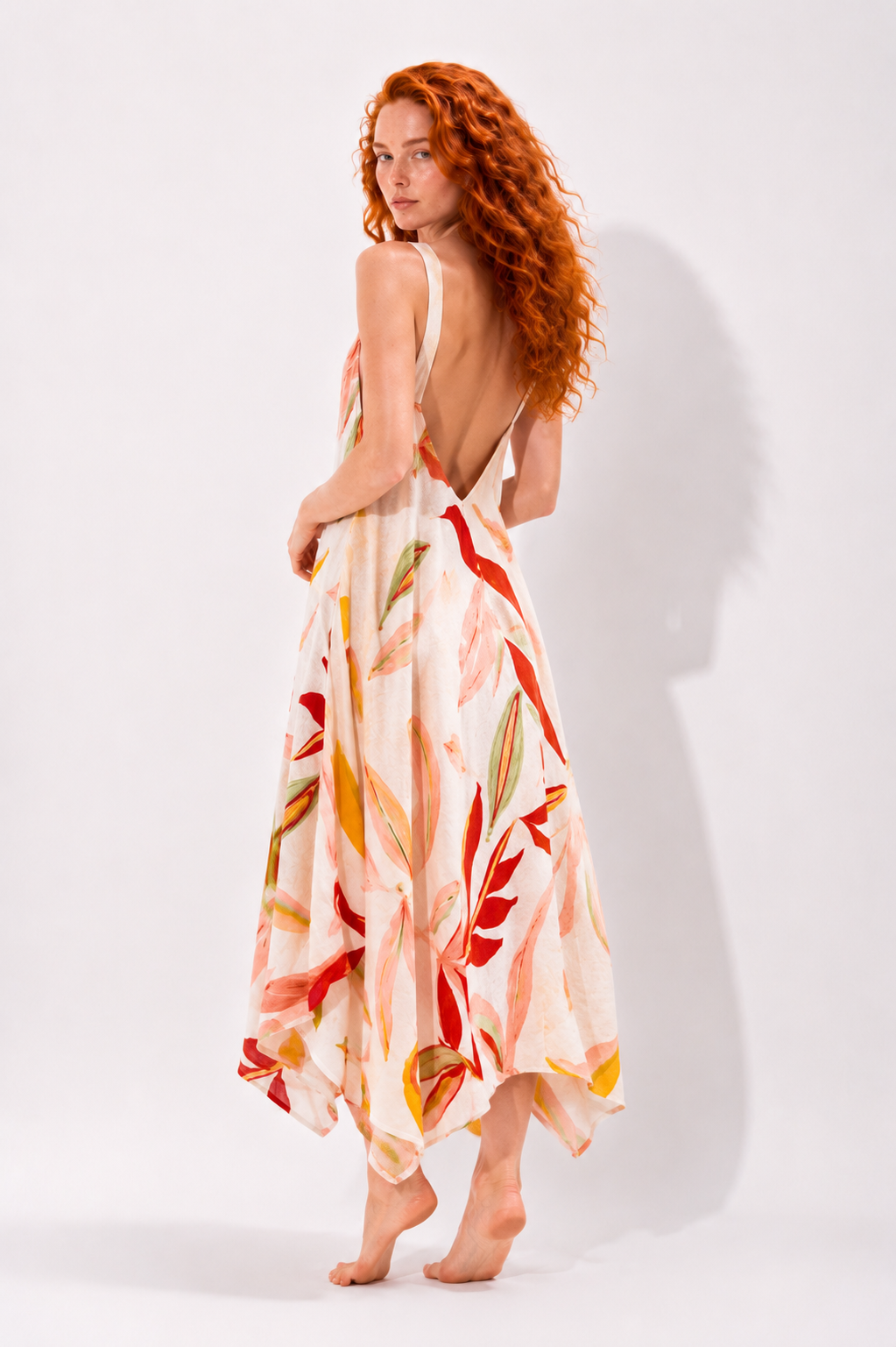 Tropical Leaf Print Maxi Dress