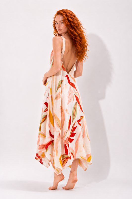 Tropical Leaf Print Maxi Dress