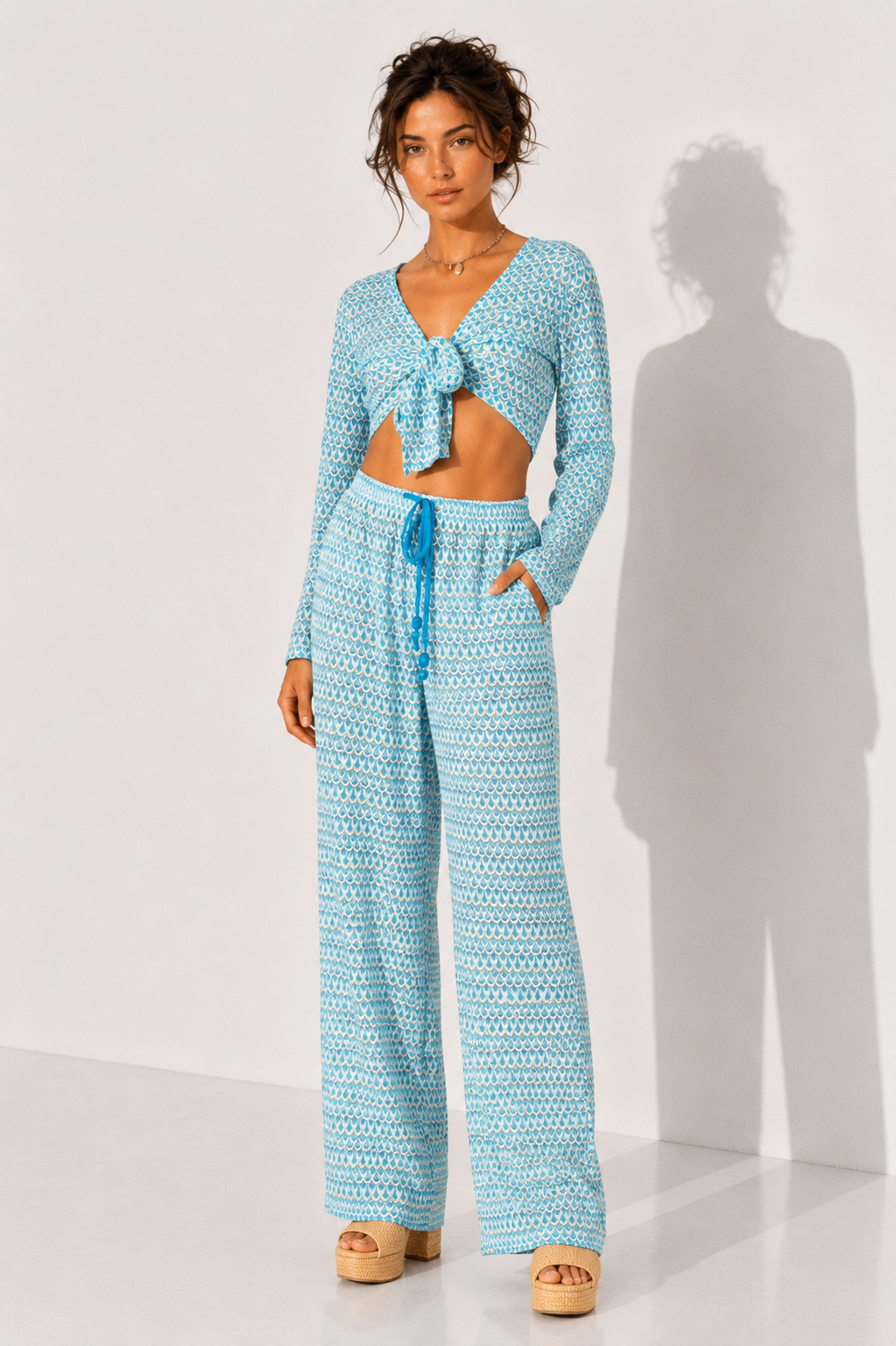 why its soGeometric Print Tie-Front Co-ord Set