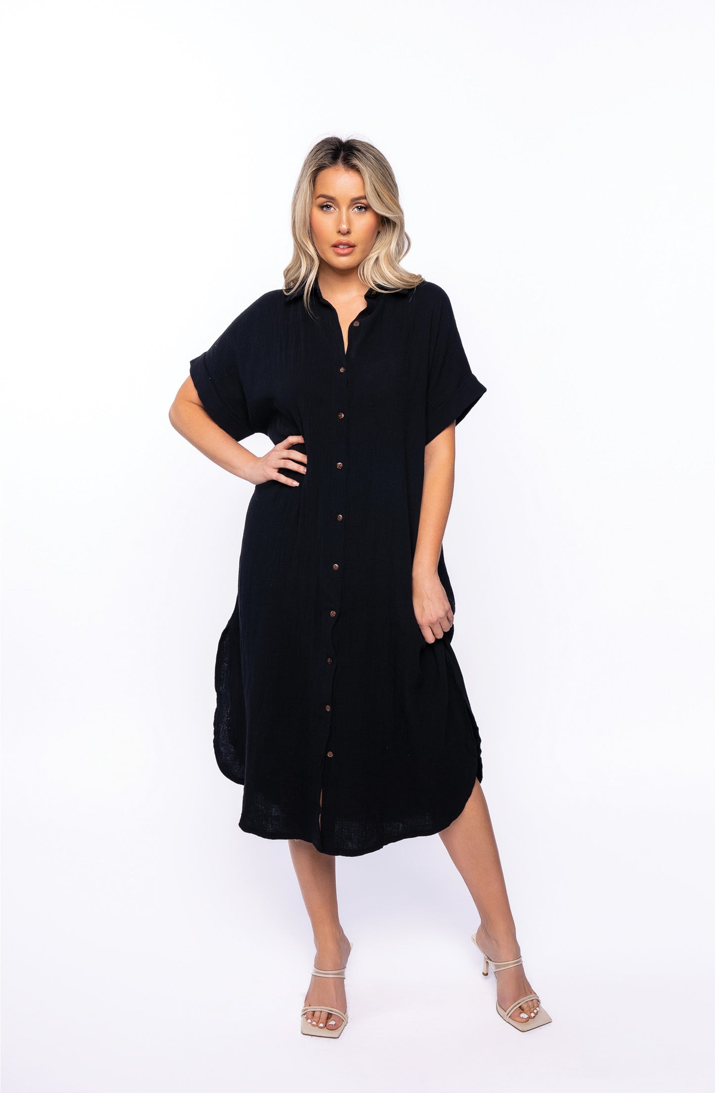 E381 Collared Button Down Dress