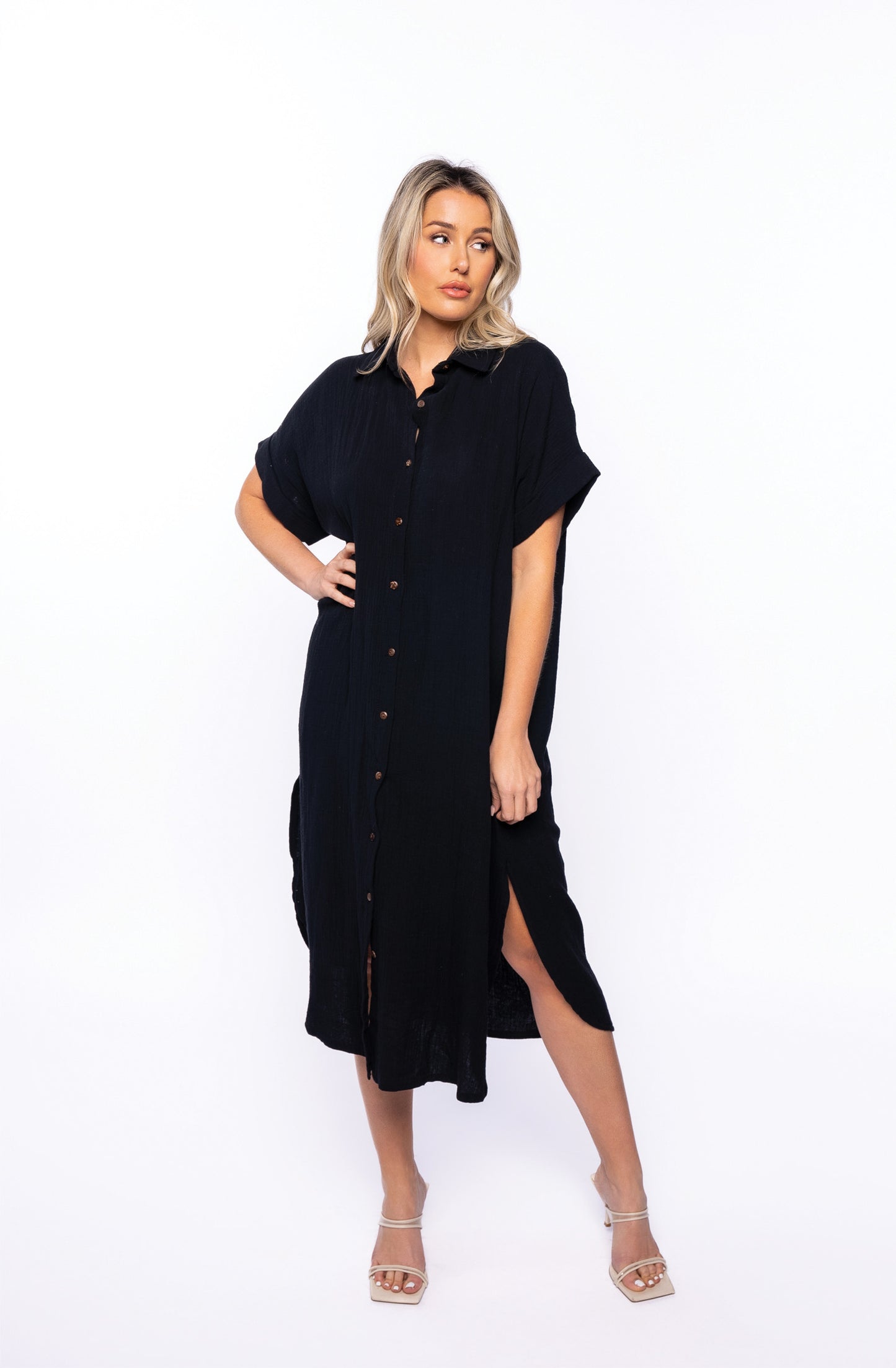 E381 Collared Button Down Dress