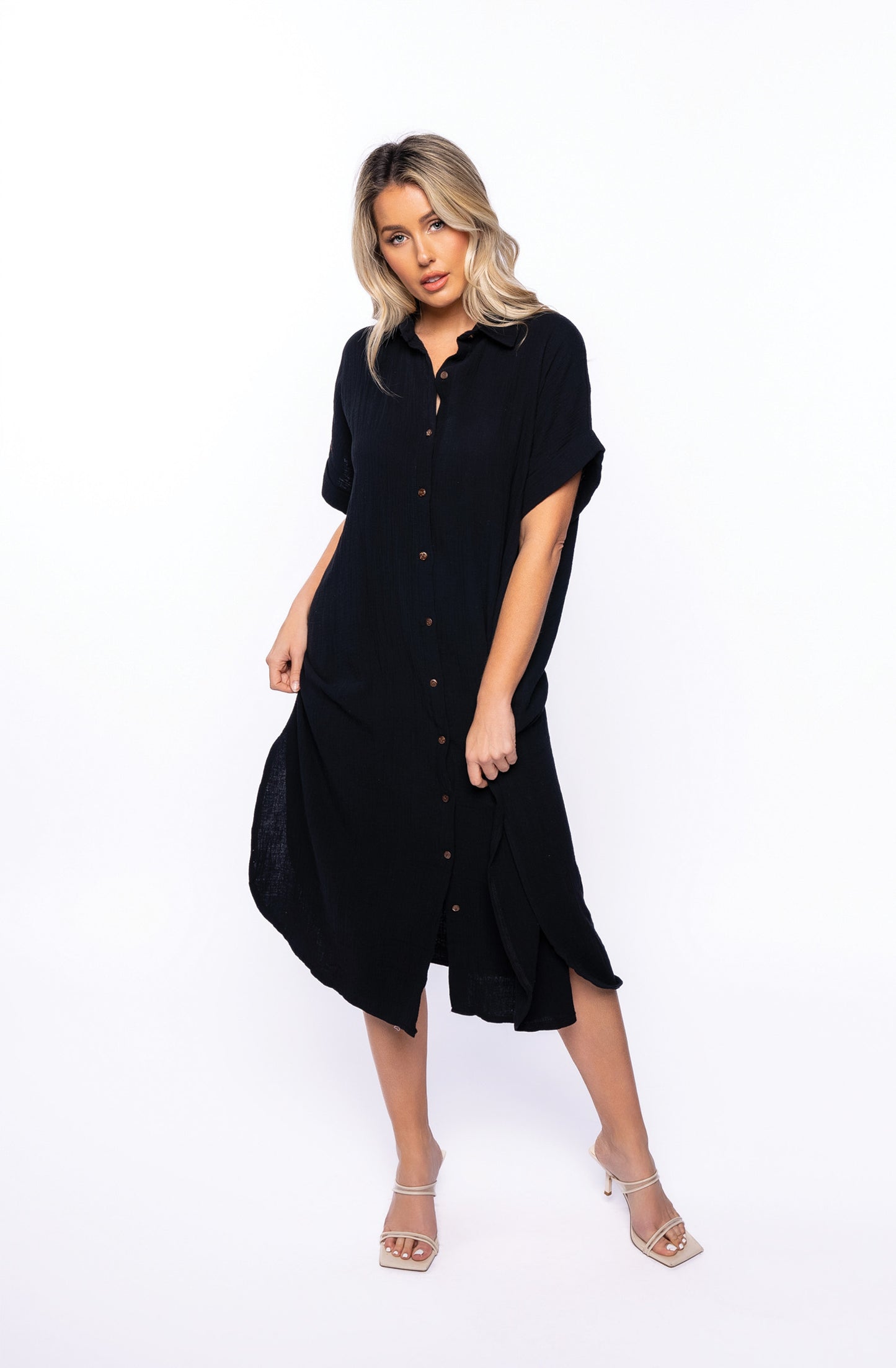 E381 Collared Button Down Dress