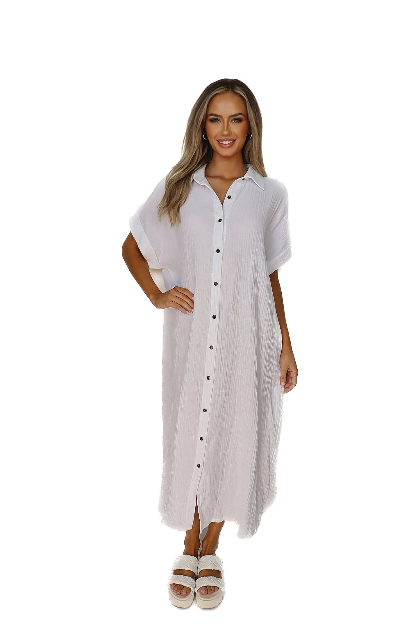 E381 Collared Button Down Dress