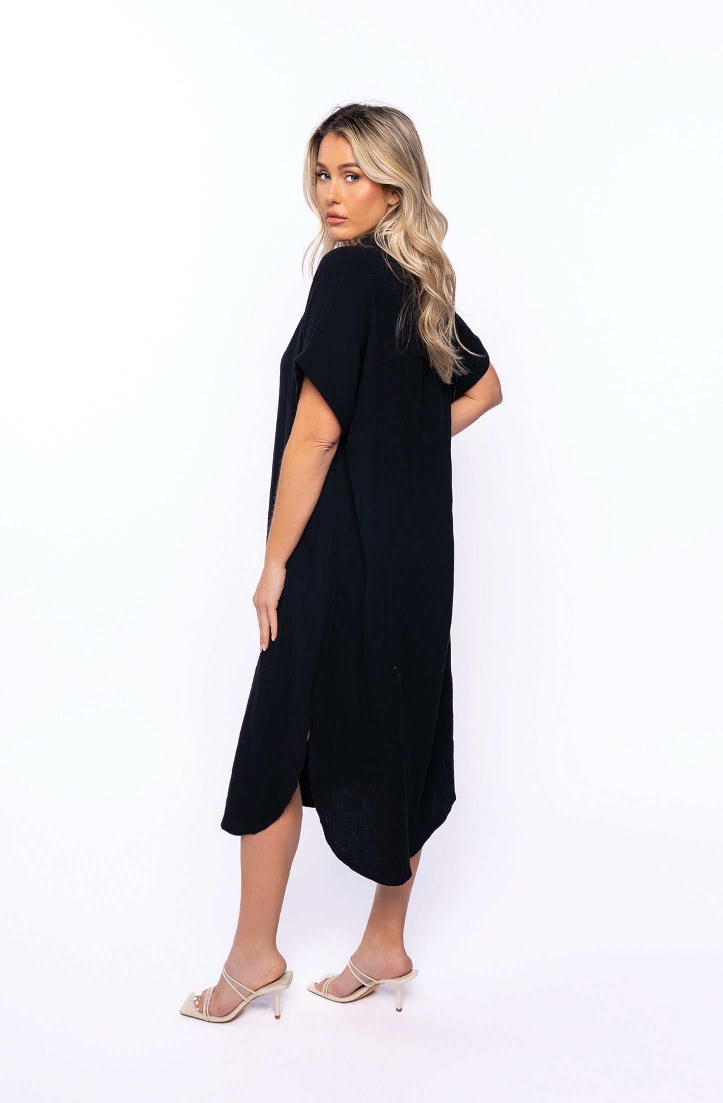 E381 Collared Button Down Dress