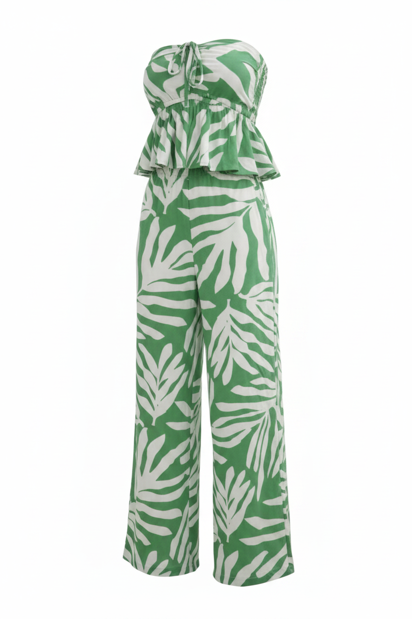 tropical leaf 2 piece strapless set wild tropical