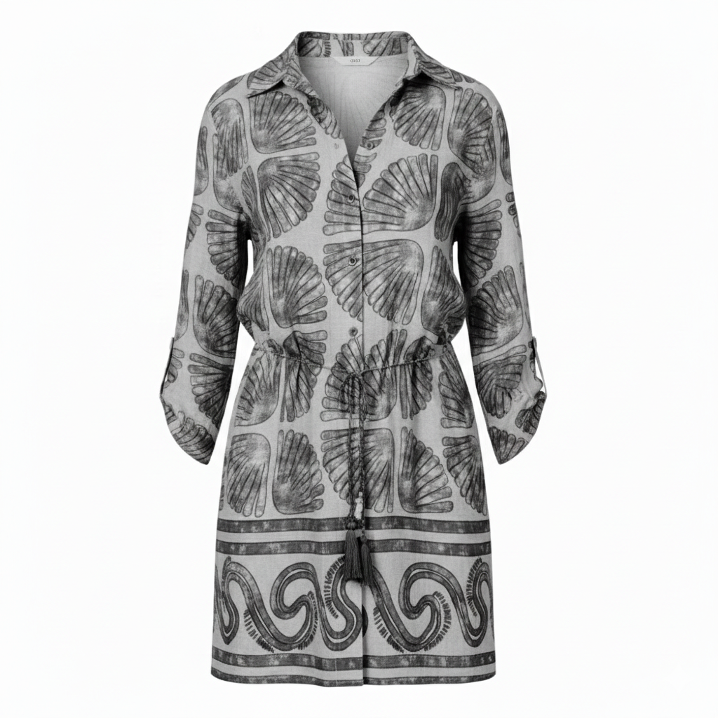 Seashell Print Button-Down Cover-Up  ocean breeze