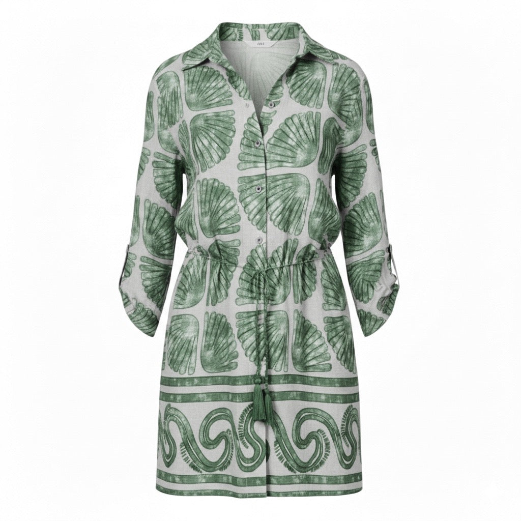 Seashell Print Button-Down Cover-Up  ocean breeze
