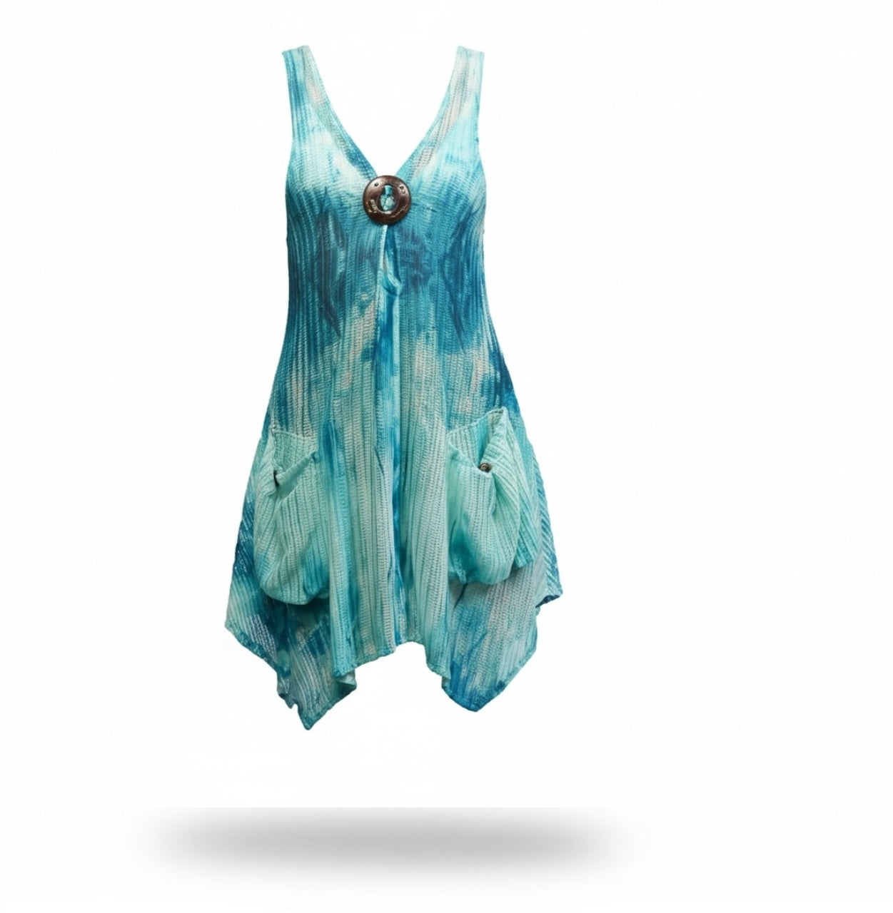 Turquoise tie dye  2 Pockets Tunic Cover-Up