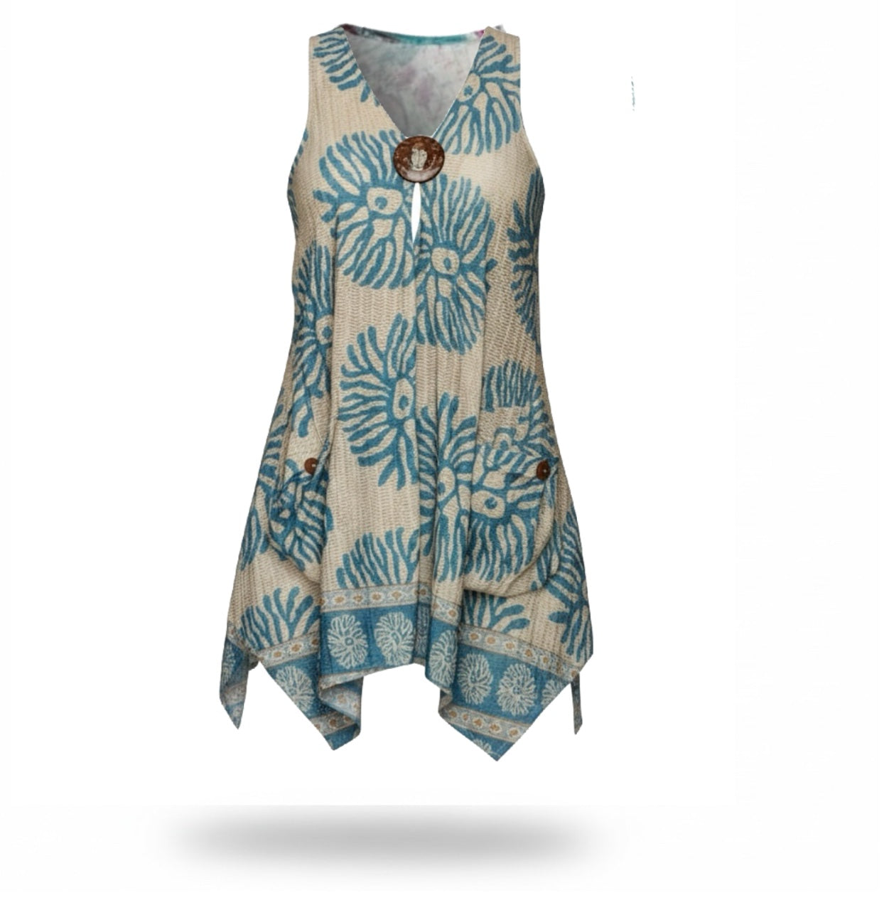 Turquoise tie dye  2 Pockets Tunic Cover-Up