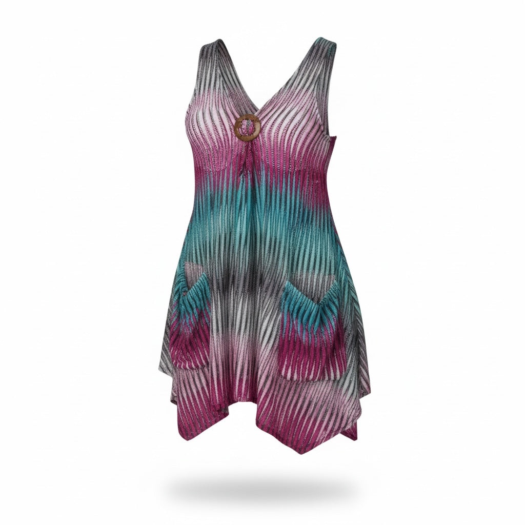 Turquoise tie dye  2 Pockets Tunic Cover-Up