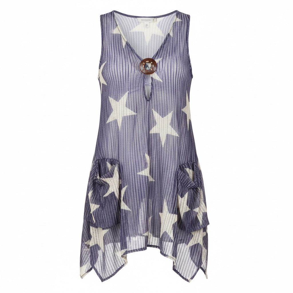 Turquoise tie dye  2 Pockets Tunic Cover-Up