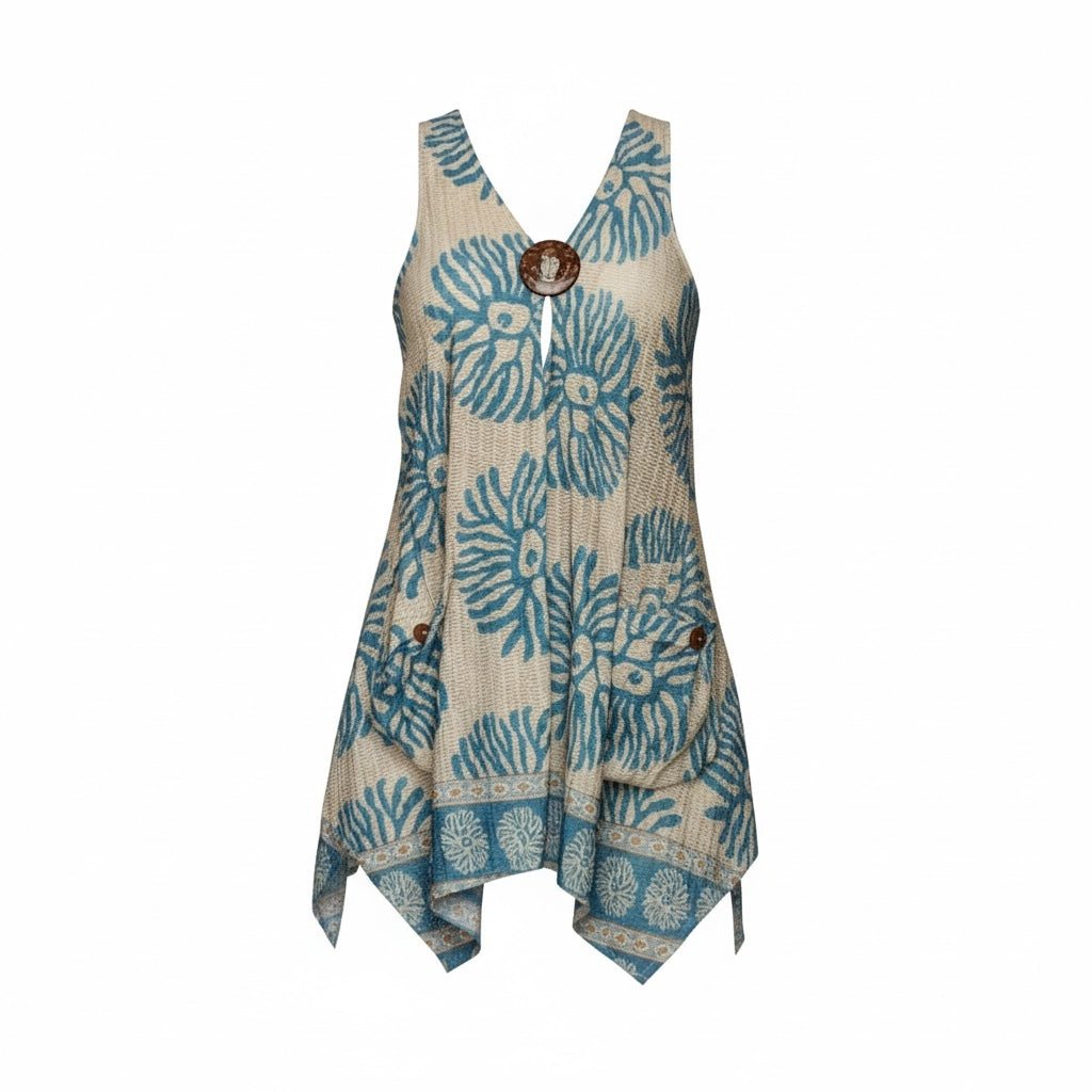 Turquoise tie dye  2 Pockets Tunic Cover-Up