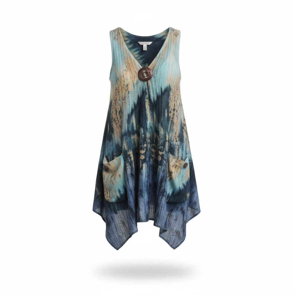 Turquoise tie dye  2 Pockets Tunic Cover-Up
