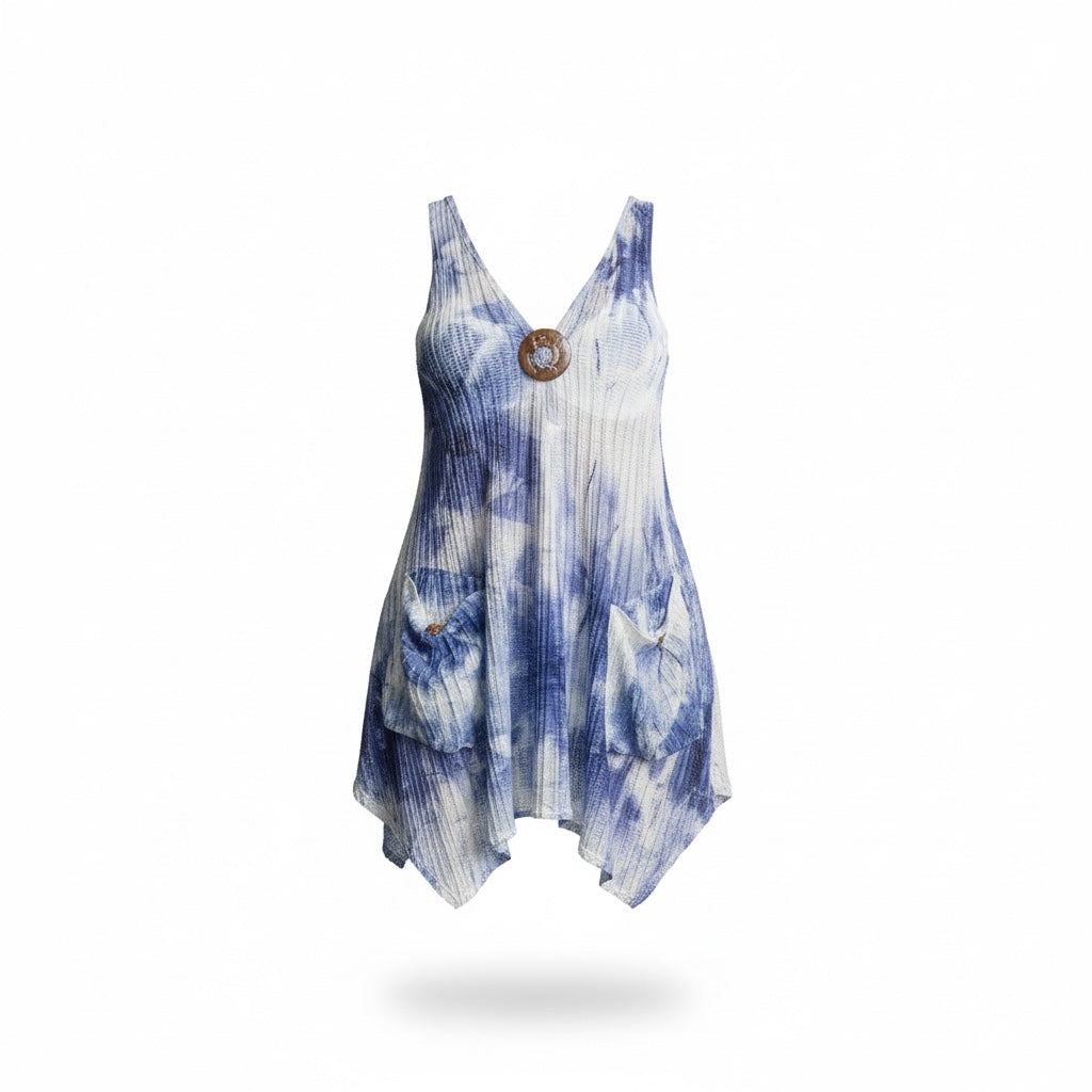 Turquoise tie dye  2 Pockets Tunic Cover-Up