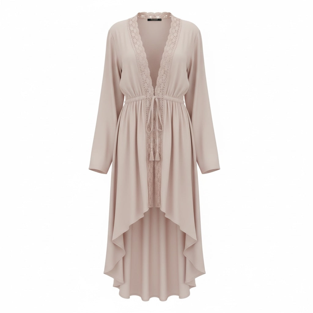 Lace-Trim Tie-Waist Robe Cover-Up – beige