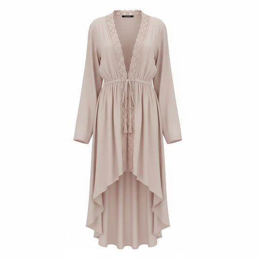 Lace-Trim Tie-Waist Robe Cover-Up – beige