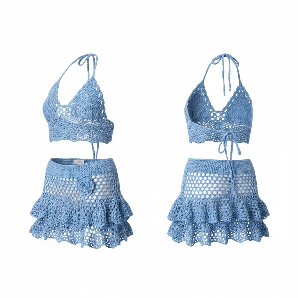 Crochet Two-Piece Set Light Blue