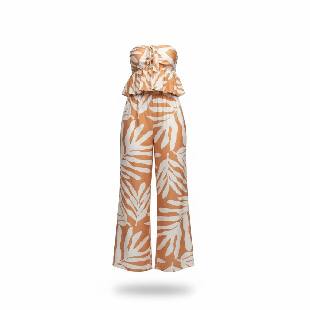 tropical leaf 2 piece strapless set wild tropical