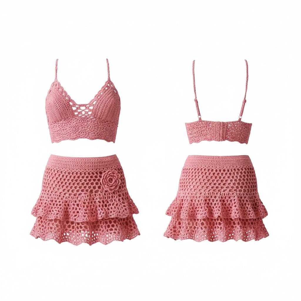 Crochet Two-Piece Set Light Blue