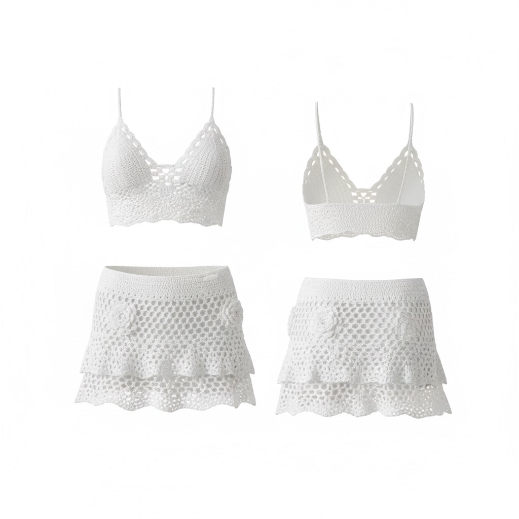 Crochet Two-Piece Set Light Blue