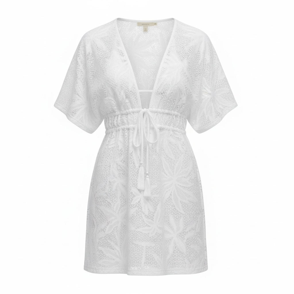 White Embroidered Tie-Front Cover-Up