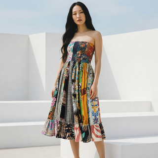 Patchwork Strapless Dress