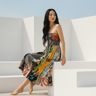 Patchwork Strapless Dress
