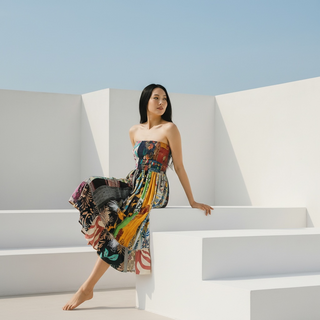 Patchwork Strapless Dress