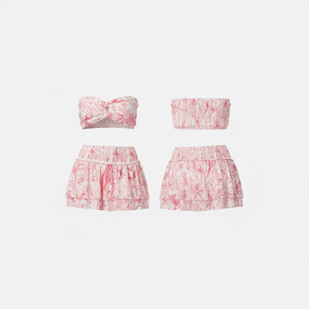 Blush Bloom Bandeau & Ruffle Skirt Set wild tropical