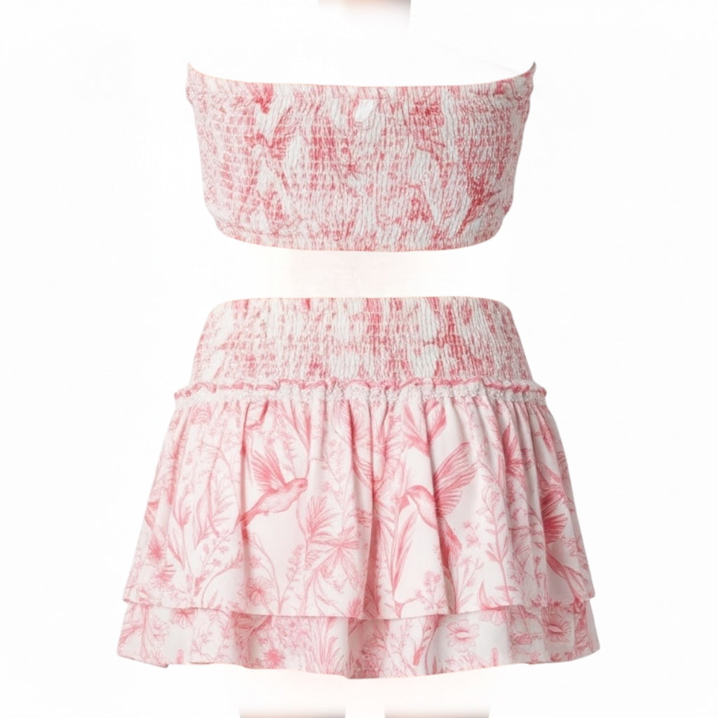 Blush Bloom Bandeau & Ruffle Skirt Set wild tropical