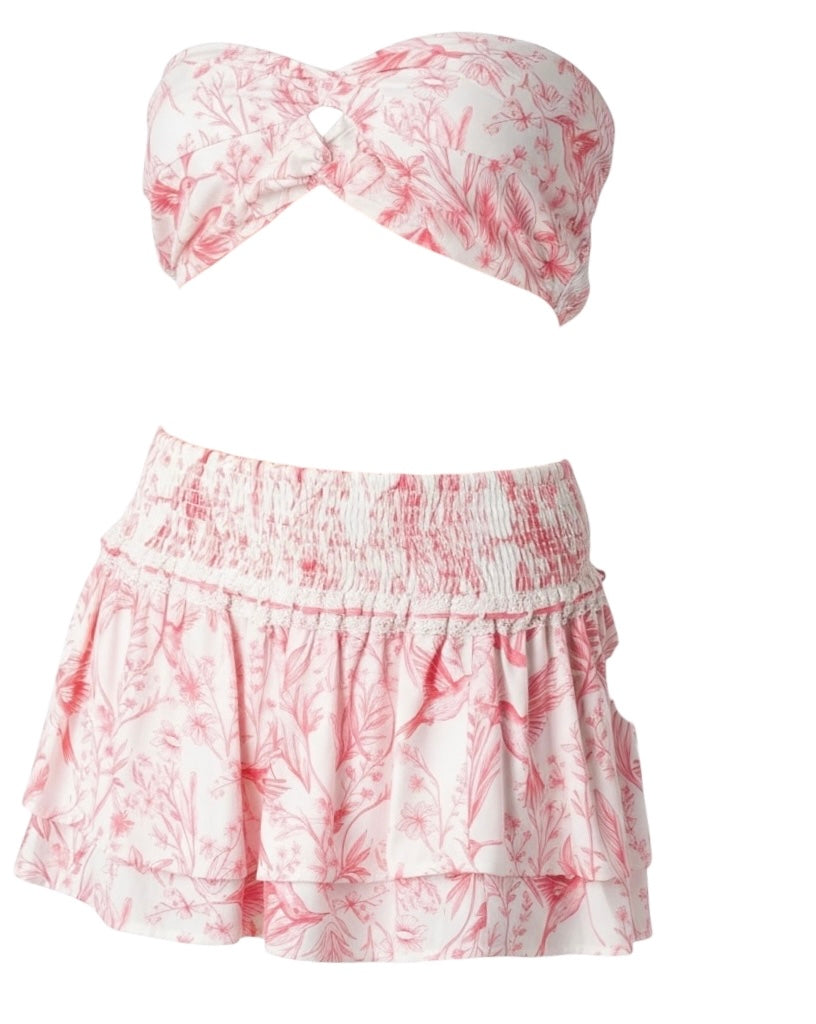 Blush Bloom Bandeau & Ruffle Skirt Set wild tropical