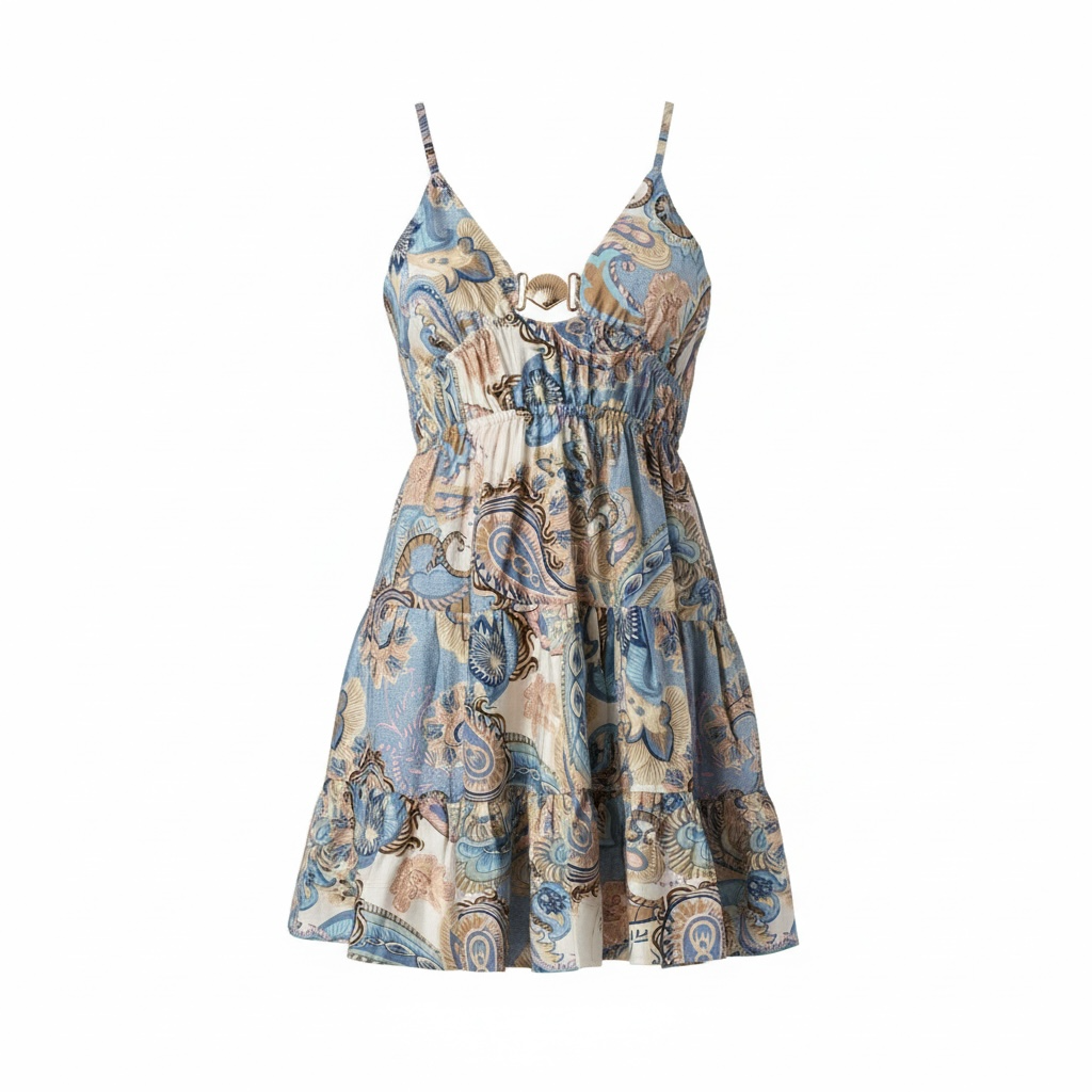 Sage Paisley Tiered Mini Dress