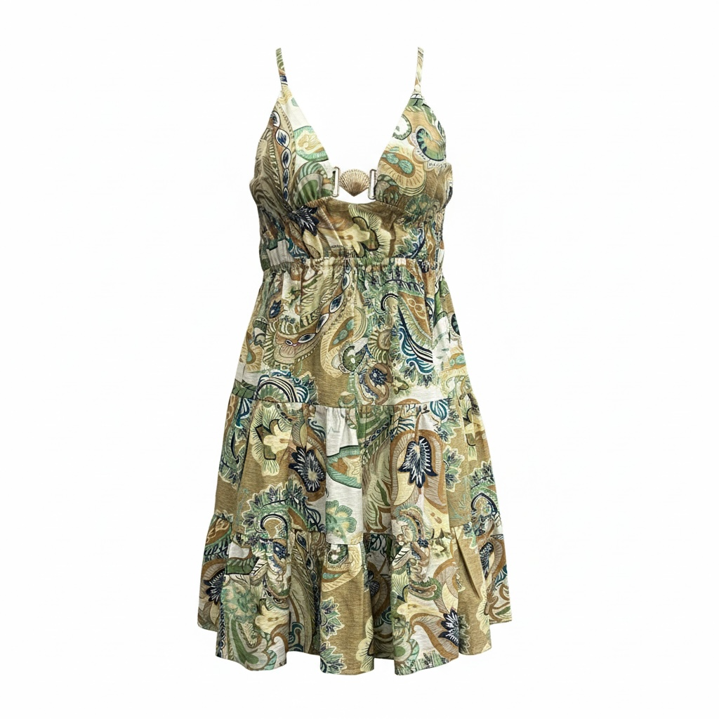 Sage Paisley Tiered Mini Dress