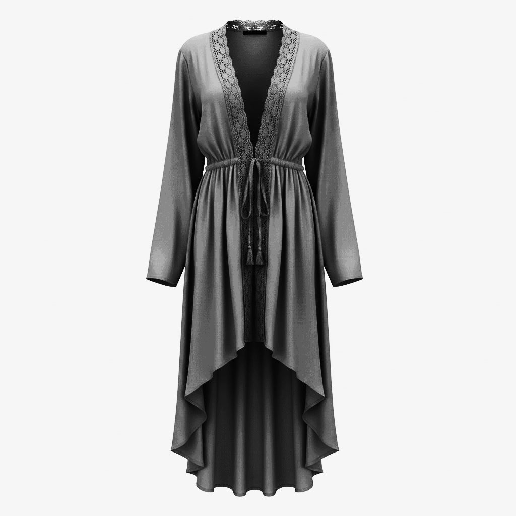 Lace-Trim Tie-Waist Robe Cover-Up – beige