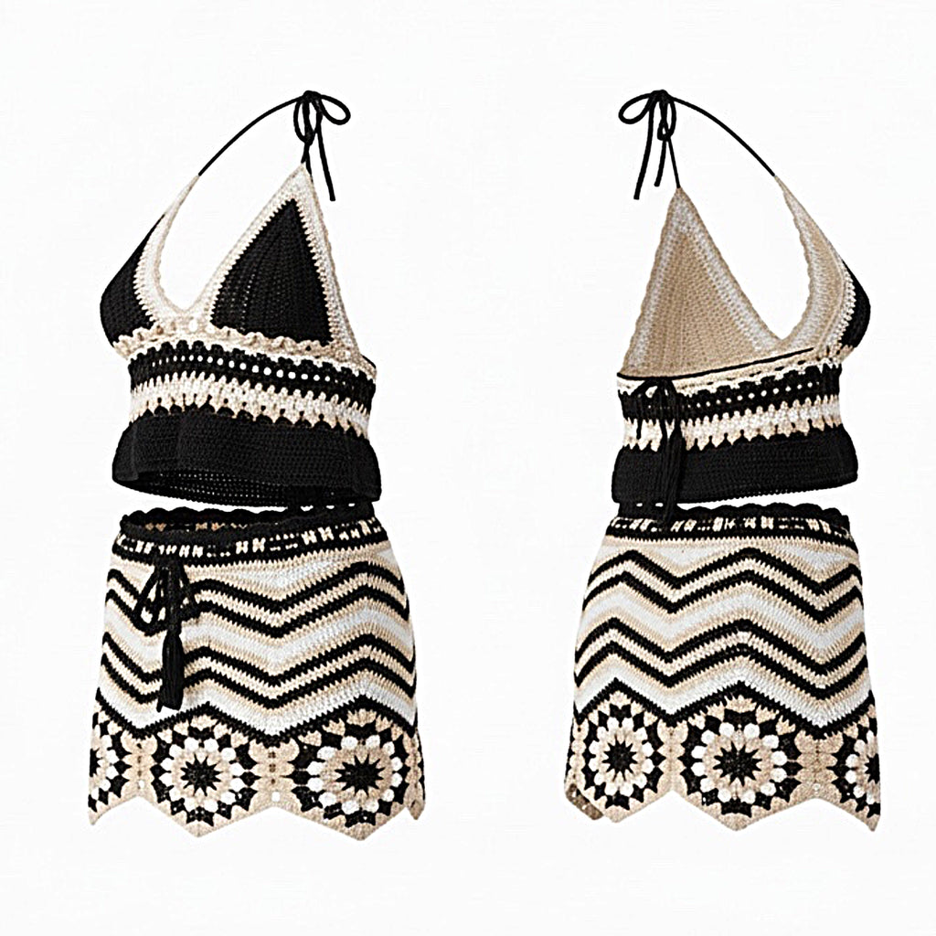 Crochet Waves Two-Piece Set – Halter + Skirt