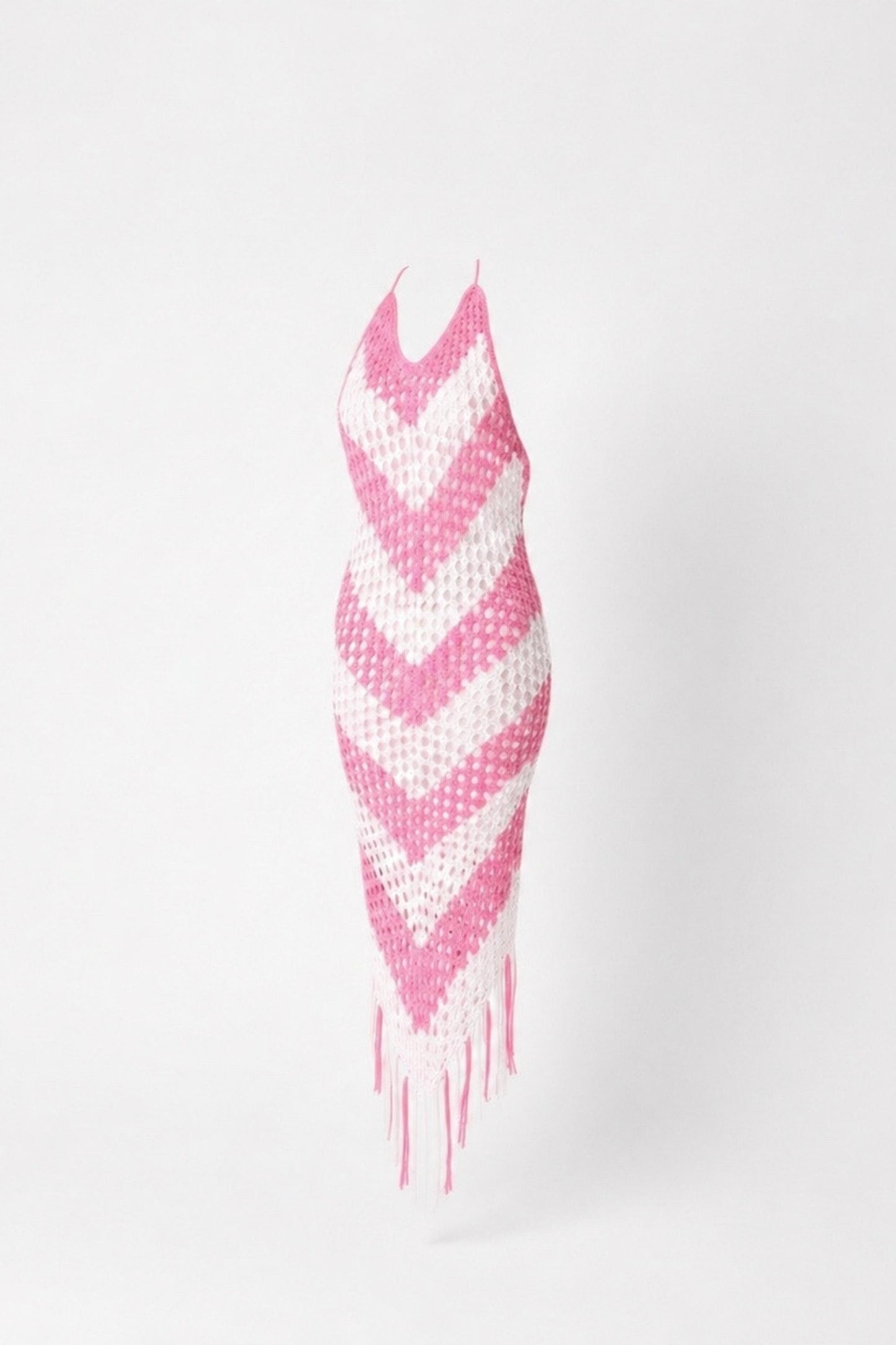 Azure Chevron Crochet Fringe Midi Dress