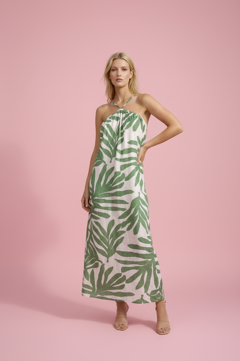 Palm Halter Dress Pink