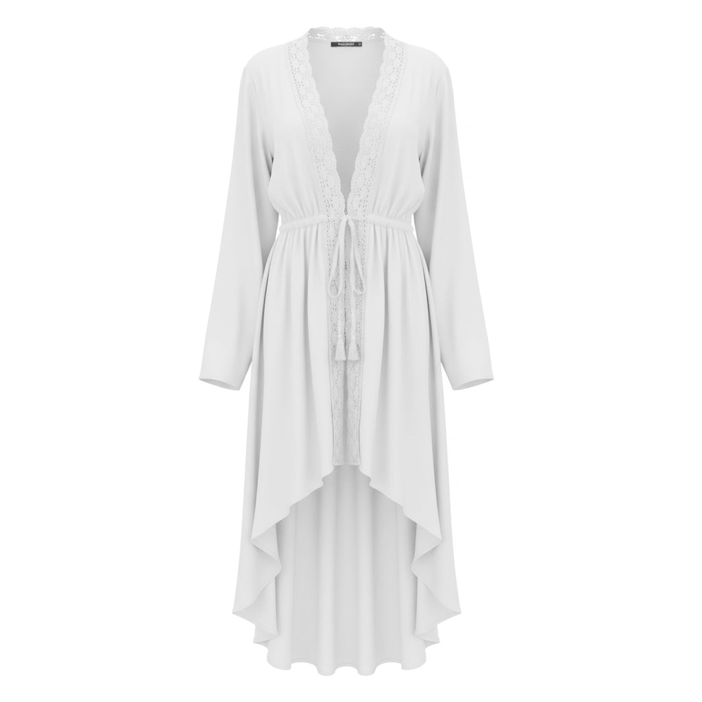 Lace-Trim Tie-Waist Robe Cover-Up – beige
